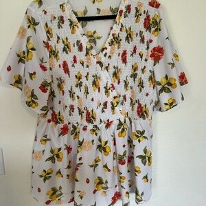 BLOOMCHIC Faux Wrap Smocked Top 18-20 Novelty Fruit Print